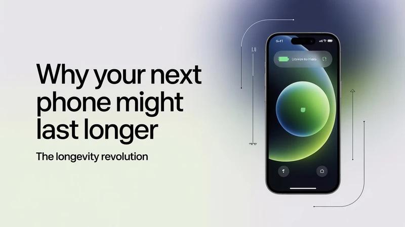 A phone mockup, with a text to its left